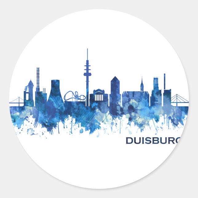 Duisburg Germany Skyline Blue Classic Round Sticker (Front)