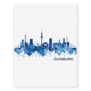 Duisburg Germany Skyline Blue Temporary Tattoos