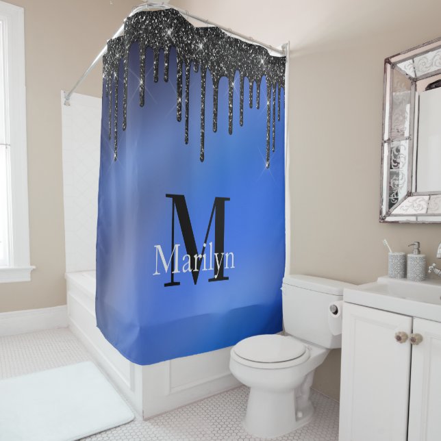 DUKE BLUE AND GLITTER   SHOWER CURTAIN (In Situ)