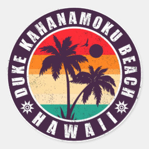 Duke Kahanamoku Beach Hawaii Retro 70s 80s Summer Classic Round Sticker