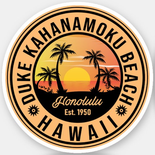 Duke Kahanamoku Beach Hawaii Retro 70s 80s Summer Sticker