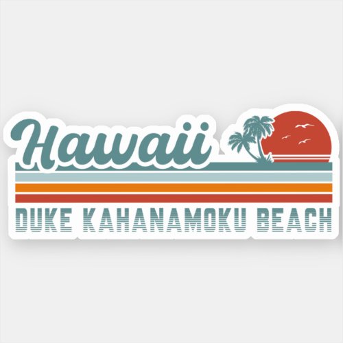 Duke Kahanamoku Beach Hawaii Retro Palm Trees 60s Sticker