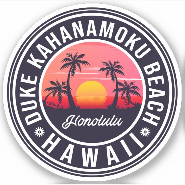 Duke Kahanamoku Beach Hawaii Retro Palm Trees 60s Sticker (Front)