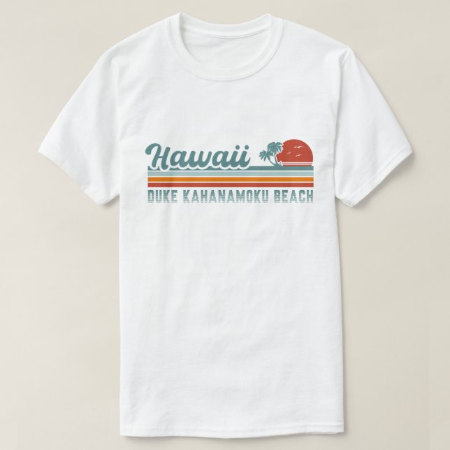 Duke Kahanamoku Beach Hawaii Retro Palm Trees 80s T-Shirt (Design Front)