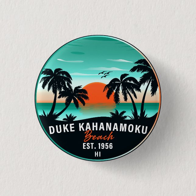 Duke Kahanamoku Beach Hawaii Retro Sunset Souvenir Button (Front)