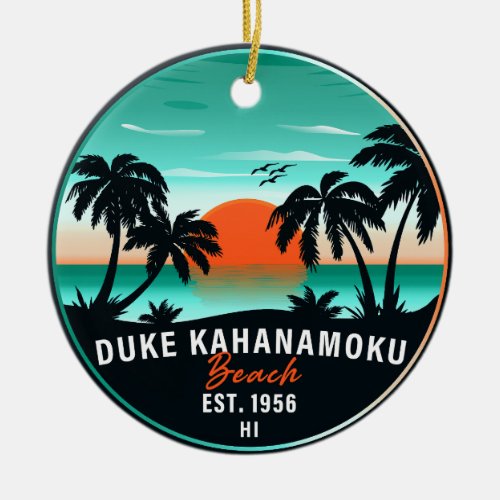 Duke Kahanamoku Beach Hawaii Retro Sunset Souvenir Ceramic Ornament