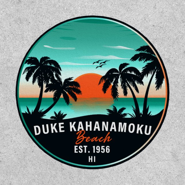 Duke Kahanamoku Beach Hawaii Retro Sunset Souvenir Patch (Front)