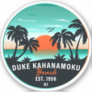 Duke Kahanamoku Beach Hawaii Retro Sunset Souvenir Sticker
