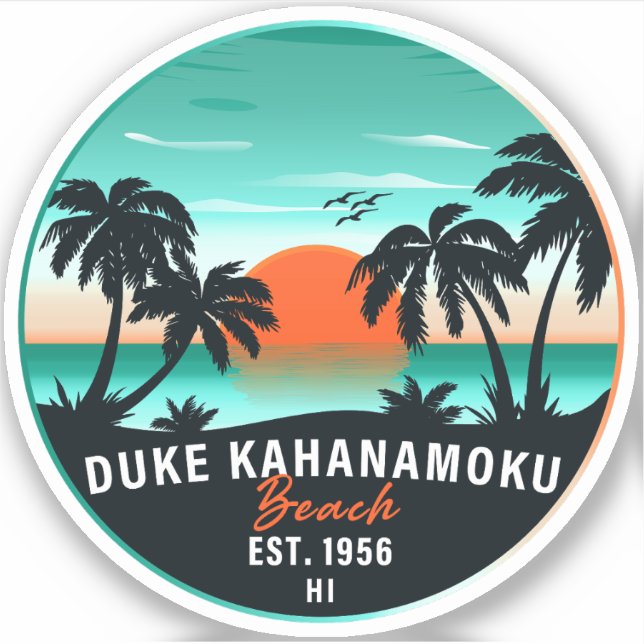 Duke Kahanamoku Beach Hawaii Retro Sunset Souvenir Sticker (Front)