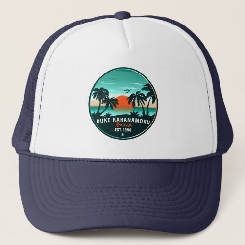 Duke Kahanamoku Beach Hawaii Retro Sunset Souvenir Trucker Hat