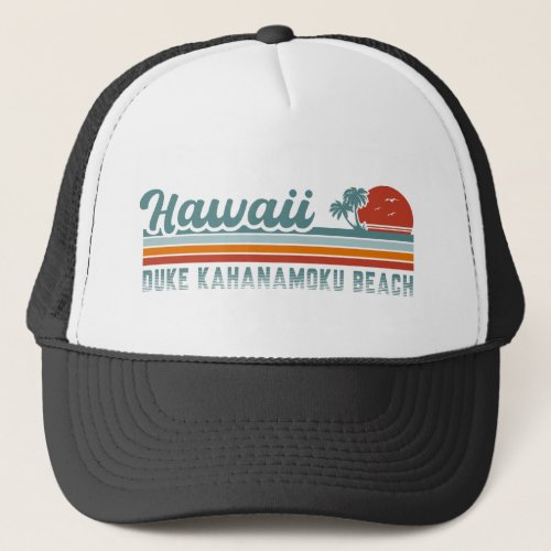 Duke Kahanamoku Beach Hi Retro Palm Trees 80s Trucker Hat