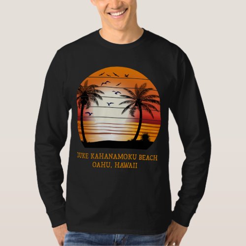 Duke Kahanamoku Beach Oahu Hawaii Vintage Sunset R T_Shirt
