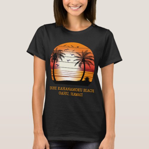 Duke Kahanamoku Beach Oahu Hawaii Vintage Sunset R T_Shirt