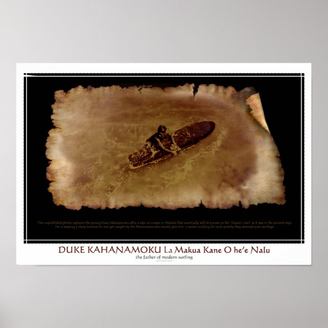 Duke Kahanamoku Surfing at 15 yrs. old in Waikiki Poster (Front)