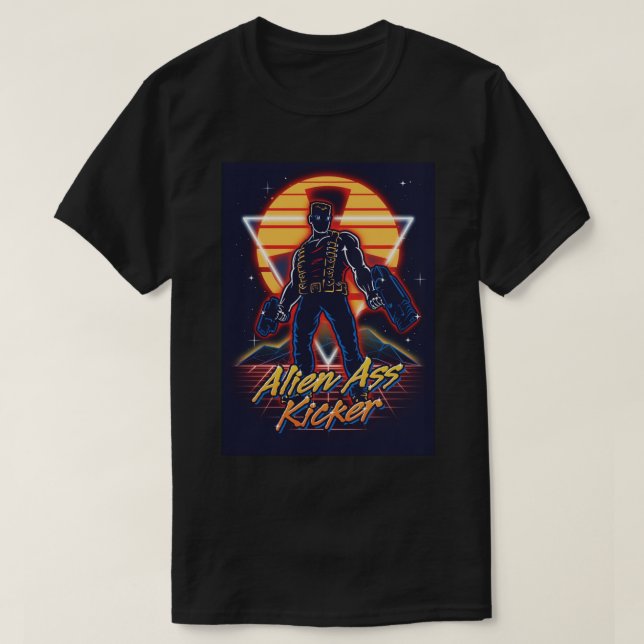 Duke Nukem kickin80s neon retrowave T-Shirt (Design Front)