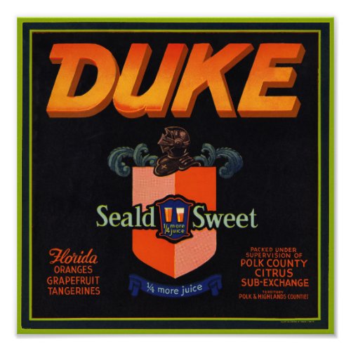 Duke Oranges packing label Photo Print