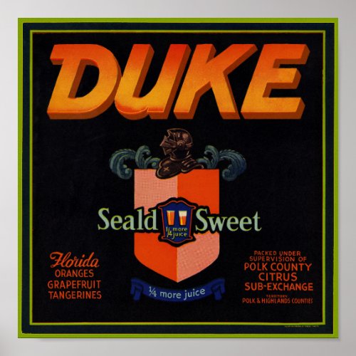 Duke Oranges packing label Poster