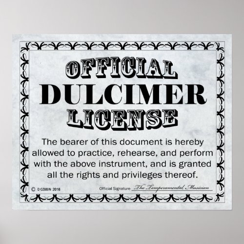 Dulcimer License Poster