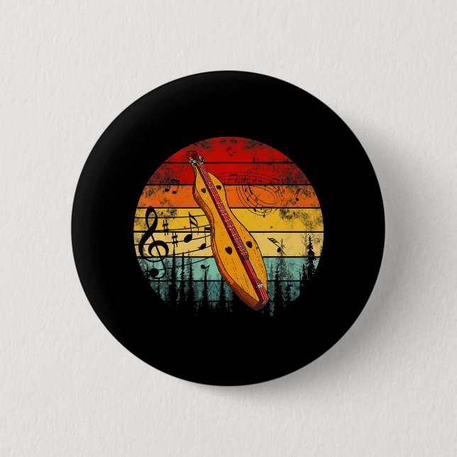 Dulcimer Lovers Guitar Retro Dulcimer Funny Button (Front)