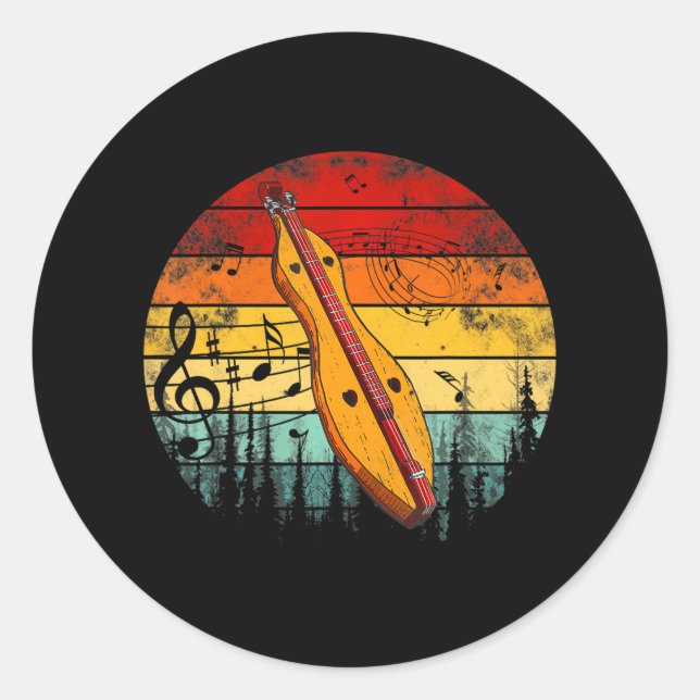 Dulcimer Lovers Guitar Retro Dulcimer Funny Classic Round Sticker (Front)