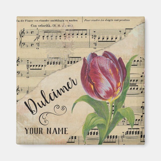 Dulcimer Tulip Vintage Sheet Music Customized Magnet (Front)