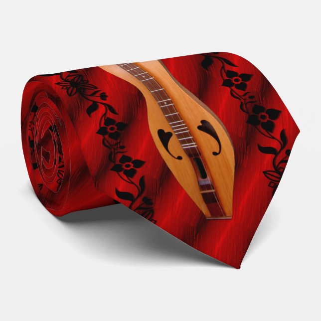 DULCIMER--VINE ON RUBY RED NECK TIE (Rolled)