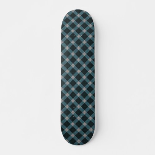 Dull blue cross tartan plaid and light grey relief skateboard
