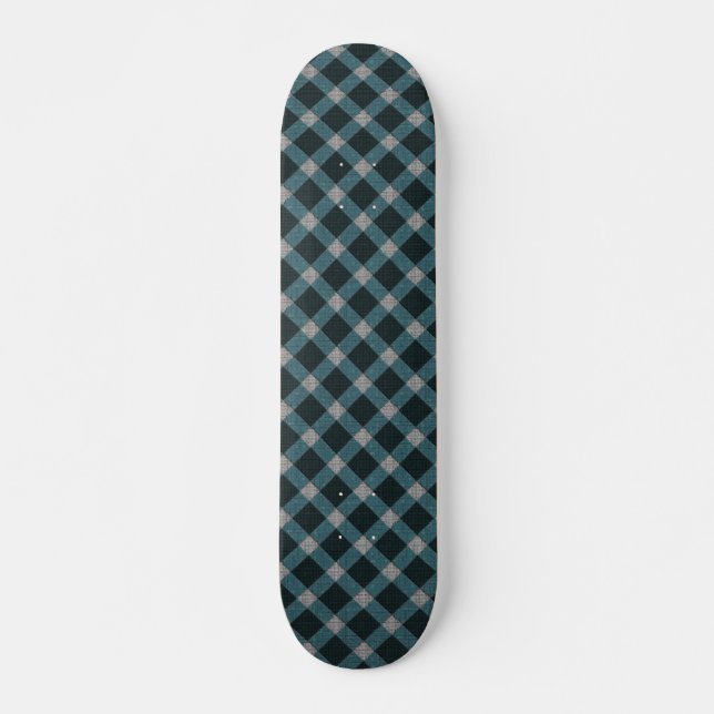 Dull blue cross tartan plaid and light grey relief skateboard (Front)