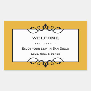 Dull gold wrought iron frame out of town gift bag rectangular sticker