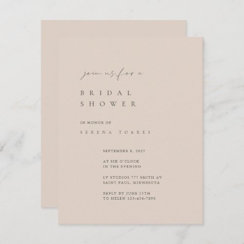 Dull Pink Minimalist Bridal Shower Invitation