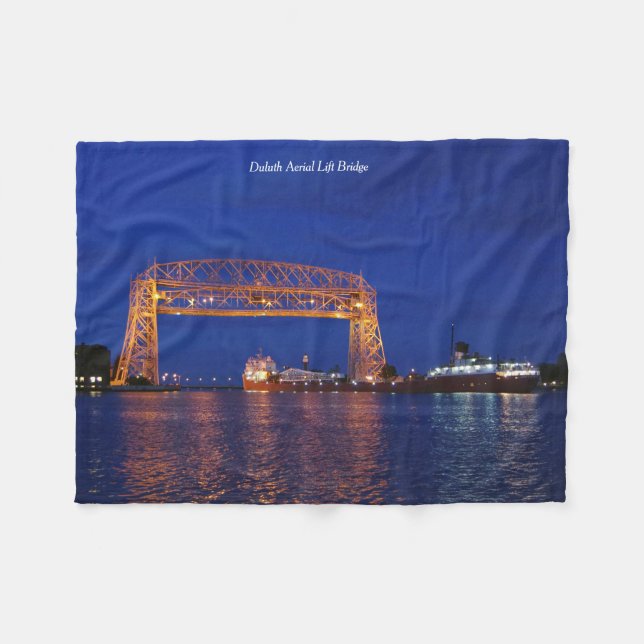 Duluth Aerial Lift Bridge & John G. Munson Fleece Blanket (Front (Horizontal))