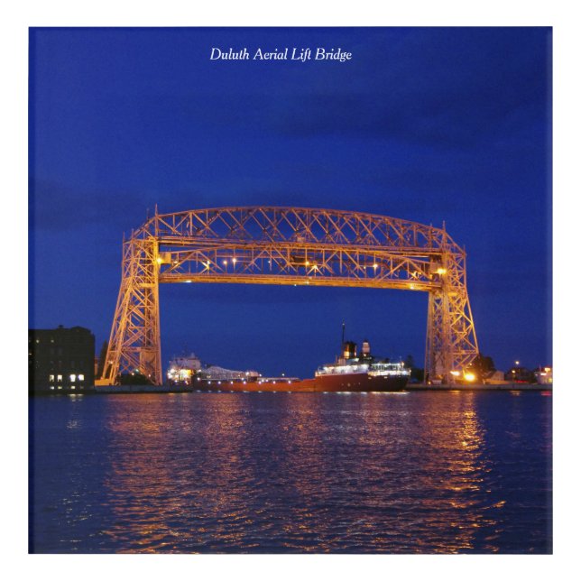 Duluth Aerial Lift Bridge & John G. Munson square Acrylic Print (Front)
