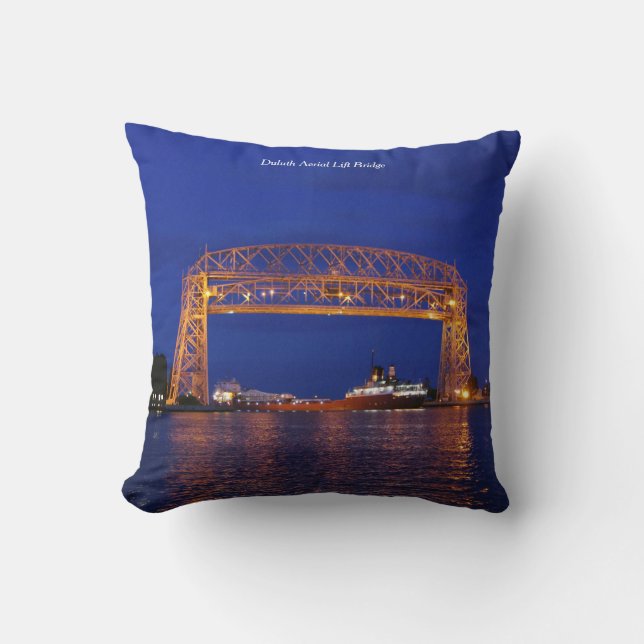 Duluth Aerial Lift Bridge & John G. Munson Throw Pillow (Front)