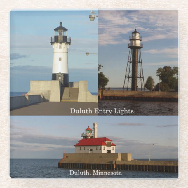 Duluth Harbor Entry Lights glass coaster (Front)