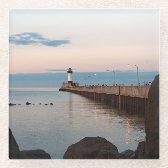 Duluth Harbor North Pier Light glass coaster (Front)