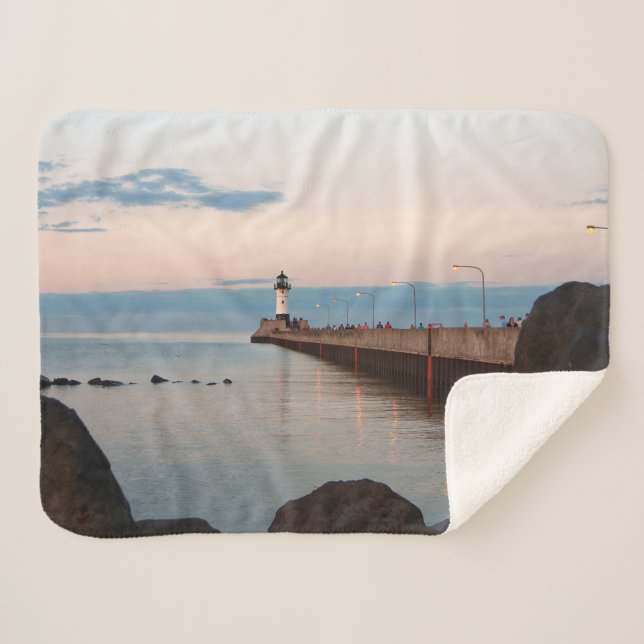 Duluth Harbor North Pier Light sherpa blanket (Front (Horizontal))