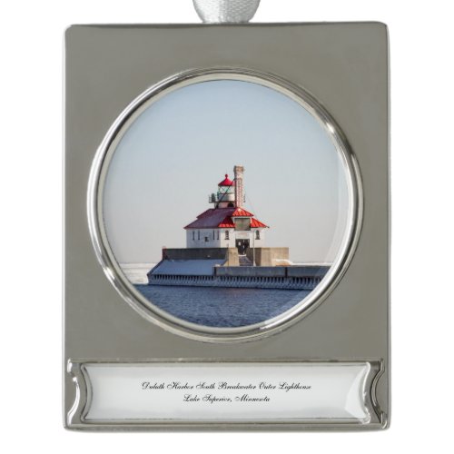 Duluth Harbor South Breakwater Lighthouse Silver Plated Banner Ornament