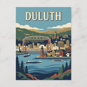 Duluth Minnesota Lake Superior Harbor Retro Poster Postcard