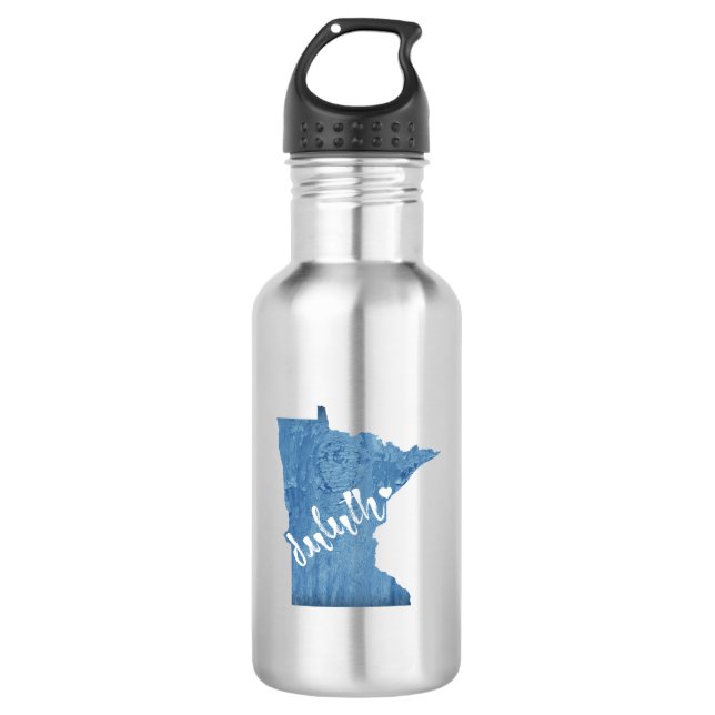 Duluth Minnesota Wood Grain Stainless Steel Water Bottle (Front)
