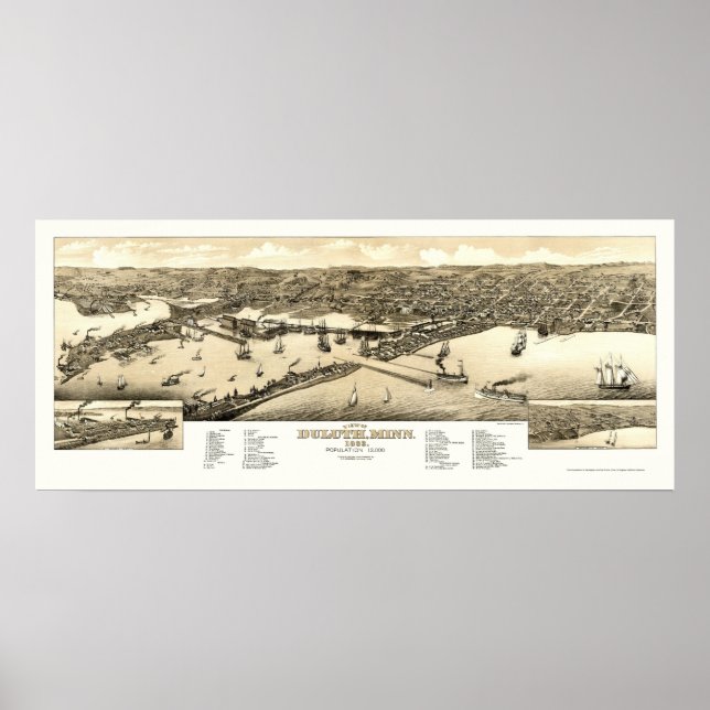 Duluth, MN Panoramic Map - 1883 Poster (Front)