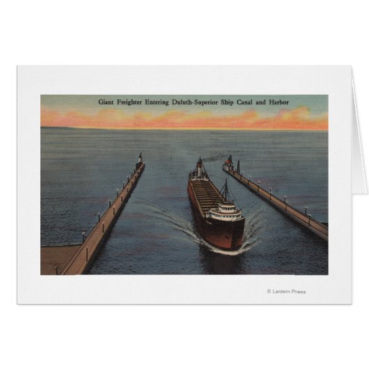 Duluth, MN - View of Freighter Entering Ship Cards (Front Horizontal)