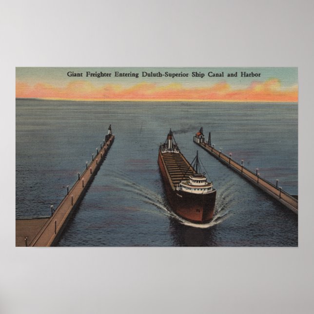 Duluth, MN - View of Freighter Entering Ship Poster (Front)