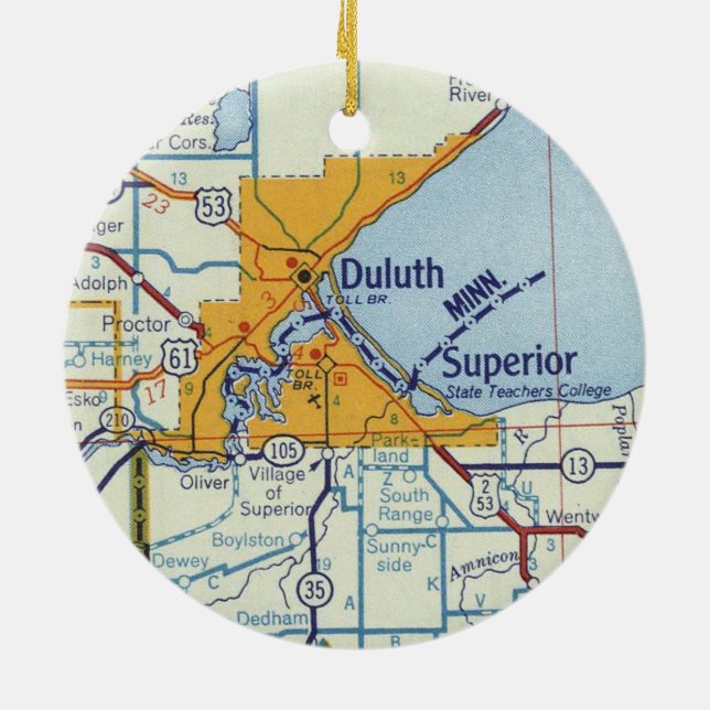 Duluth MN Vintage Map Ceramic Ornament (Back)