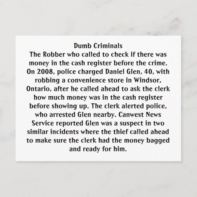 Dumb Criminals Postcard (Front)