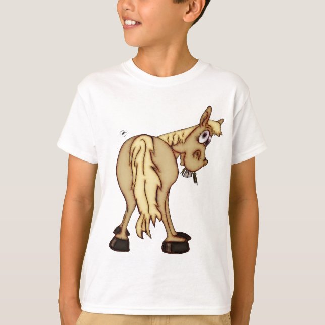 Dumb Horse with Fly Cartoon T-Shirt (Front)