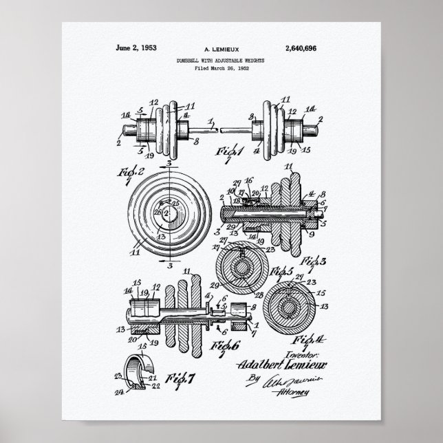 Dumbbell 1953 Patent Art White Paper Poster (Front)