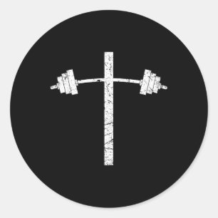 Dumbbell Barbell Cross Christian Gym Workout Lifti Classic Round Sticker