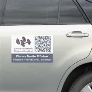 Dumbbell Fitness Studio Name Tagline QR-Code Car Magnet