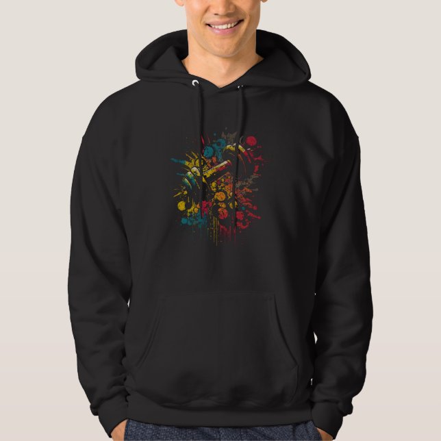 Dumbbell Gym Splash Fitness Weight Lifting Workout Hoodie (Front)
