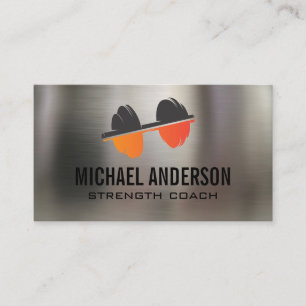 Dumbbell Logo Fitness Metal Background Business Card